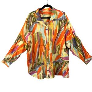 Soft Surroundings Cotton Gauzy Button Up Tunic Top SZ 3X Abstract Print Resort